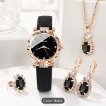 Elegant 5pcs Women’s Watch & Jewelry Set – rhinestone design, faux leather band, quartz movement. Perfect gift for Mom, birthdays, or daily wear.
